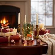 Small LED Cylinder Glass Pine Tree Decor – Rosegold Holiday Accent
