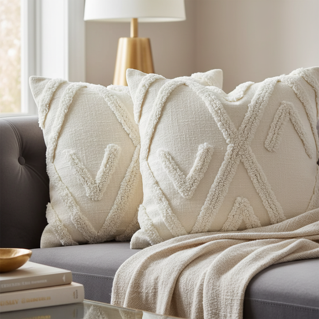 Slub Cotton Ivory Cushion Arrow Set Of 2, 18 X 18 Inch, Decorative Throw Pillow