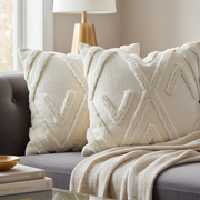 Slub Cotton Ivory Cushion Arrow Set Of 2, 18 X 18 Inch, Decorative Throw Pillow