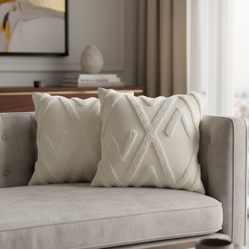 Slub Cotton Ivory Cushion Arrow Set Of 2, 18 X 18 Inch, Decorative Throw Pillow