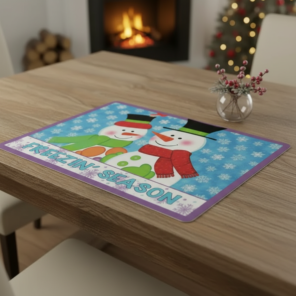 EVA Placemat Double Snowman 12 X 18 Holiday Dining Table Mats - Set of 12