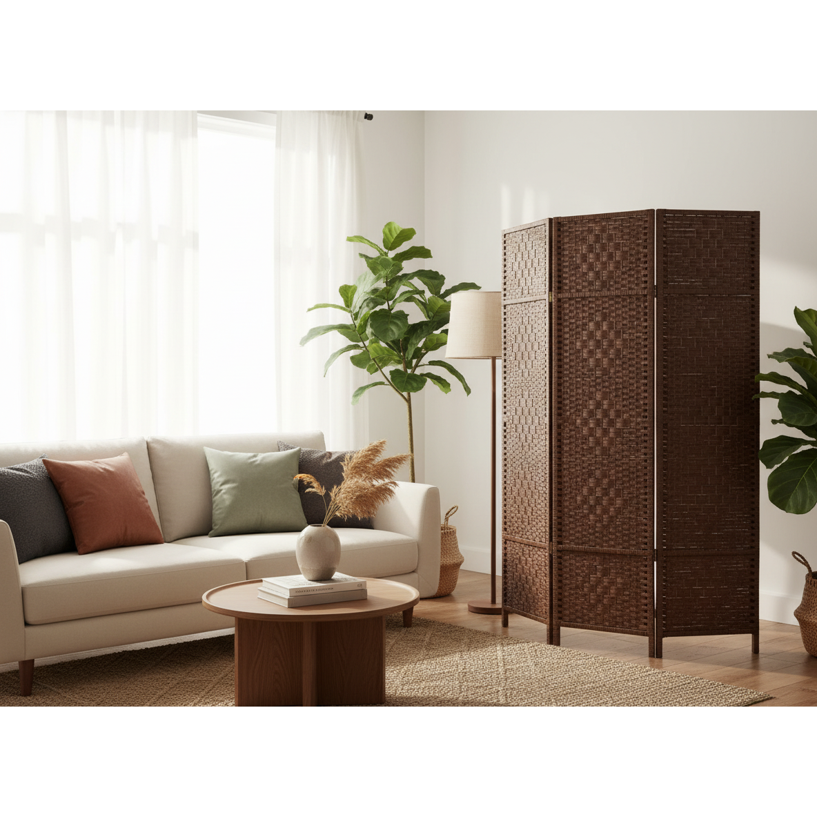 Ferguson Contemporary Bamboo Room Divider, Folding Privacy Screen