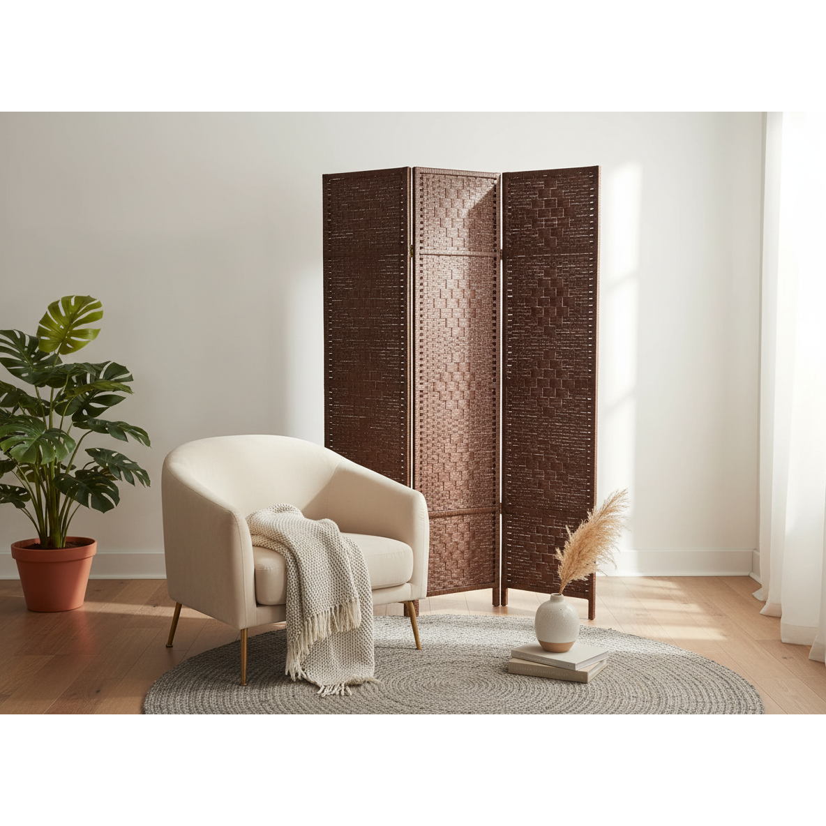 Ferguson Contemporary Bamboo Room Divider, Folding Privacy Screen