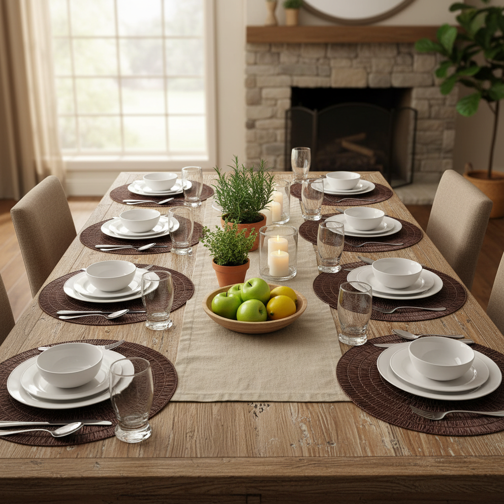 Brown Round PVC Lace Placemat Set of 12 – Elegant Table Decor, Easy-Clean Mats
