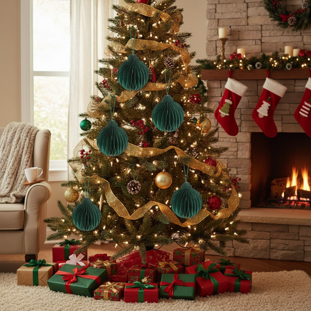 4.72" Green Folding Paper Ball Ornament Set of 12 – Holiday Tree Decoration