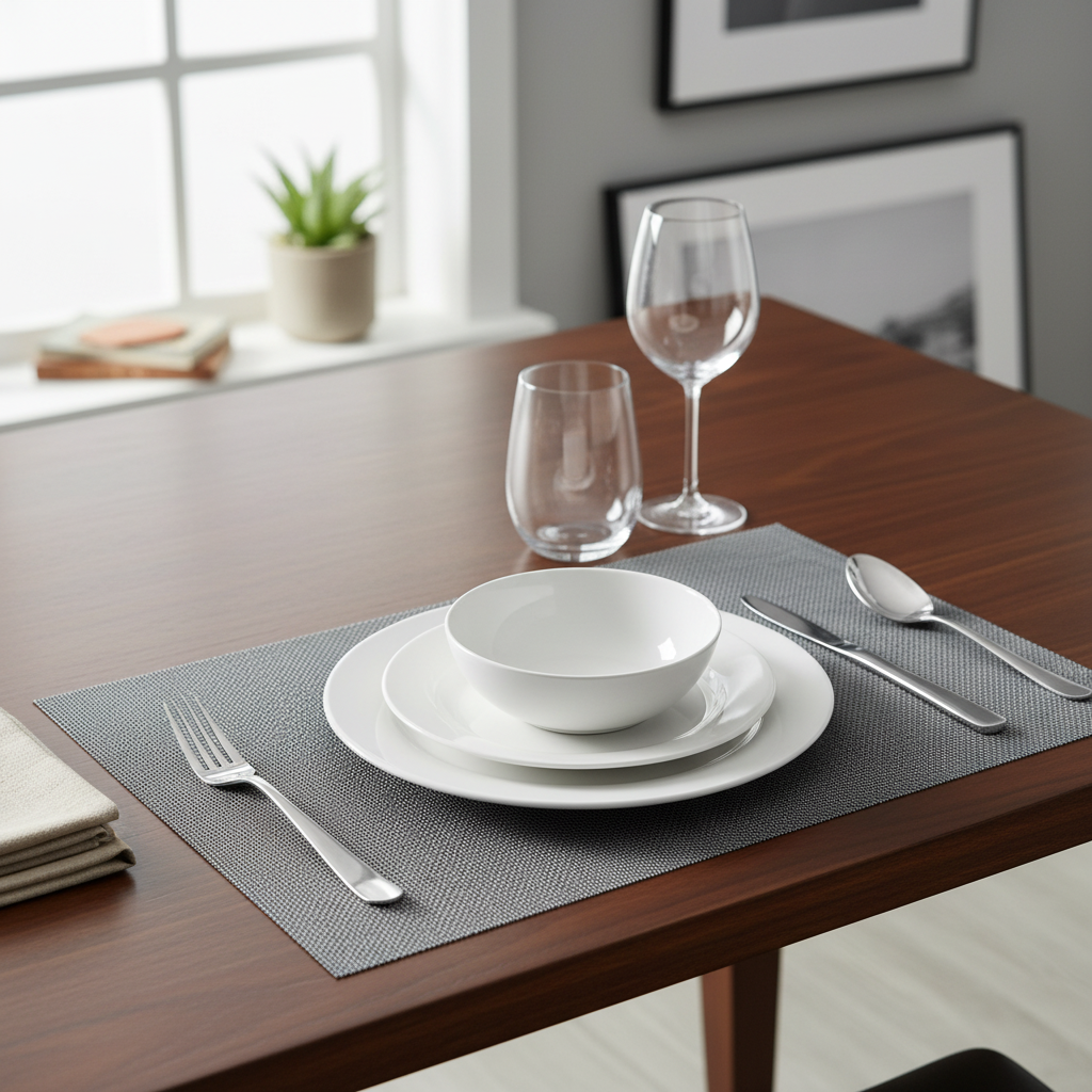 Light Grey Textstyle Woven PVC Placemat Set of 12 – Modern Table Decor, Durable Mats
