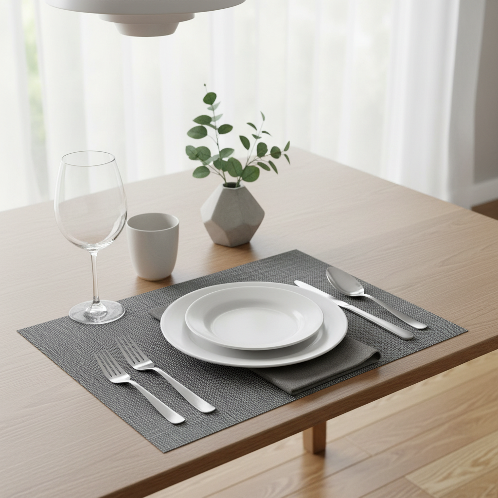 Light Grey Textstyle Woven PVC Placemat Set of 12 – Modern Table Decor, Durable Mats