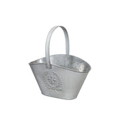 Embossed White Metal Planter With Handle (Basket)