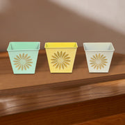 Embossed Daisy Metal Square Planter Assorted Set Of 3, Indoor Plant Holder, Table Decor