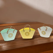 Embossed Daisy Metal Oval Planter With Rope Handle Assorted Set Of 3, Indoor Plant Holder, Table Decor