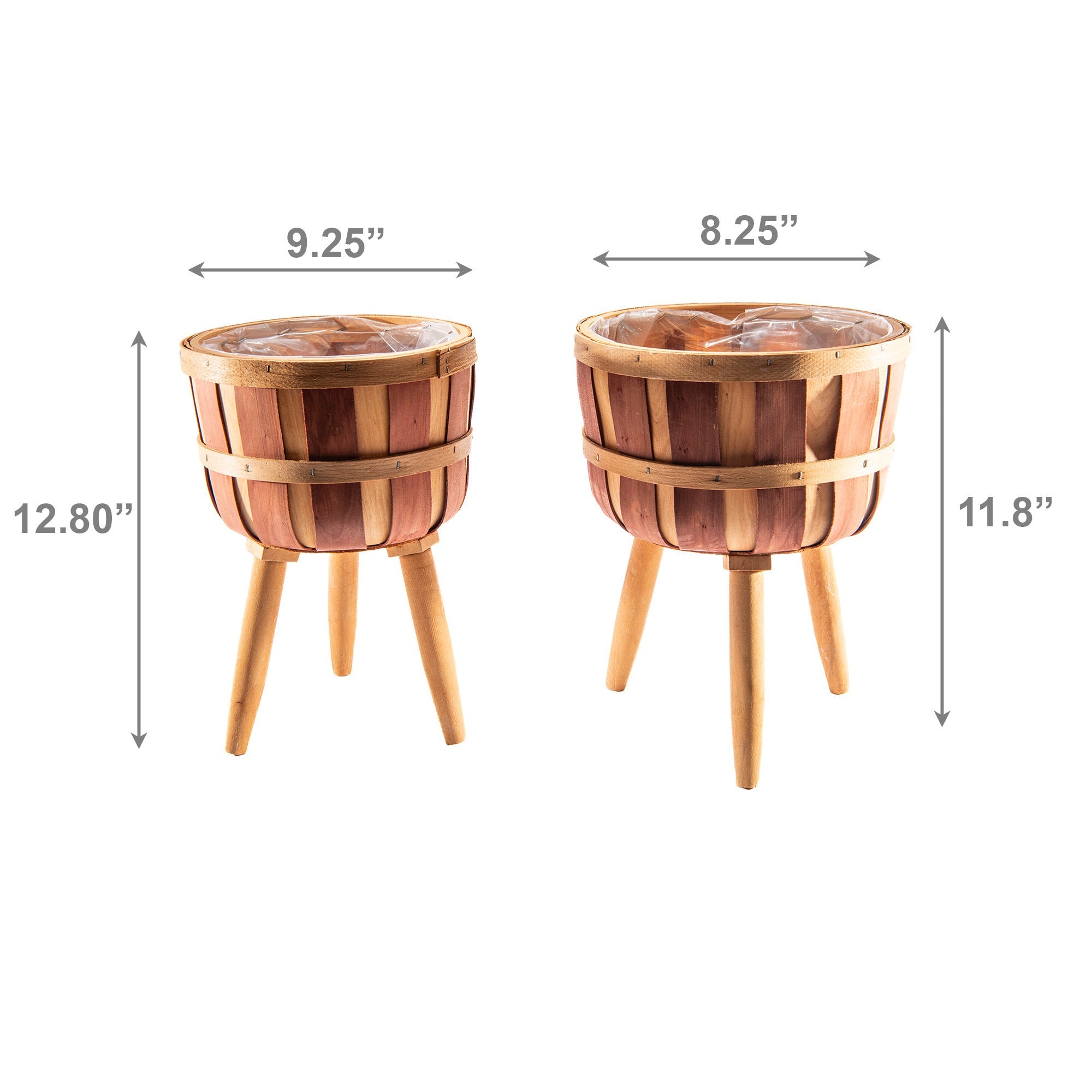 Set of 2 Nesting Wooden Planters with Liners and Sturdy Legs