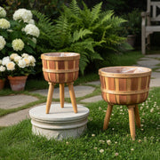 Set of 2 Nesting Wooden Planters with Liners and Sturdy Legs