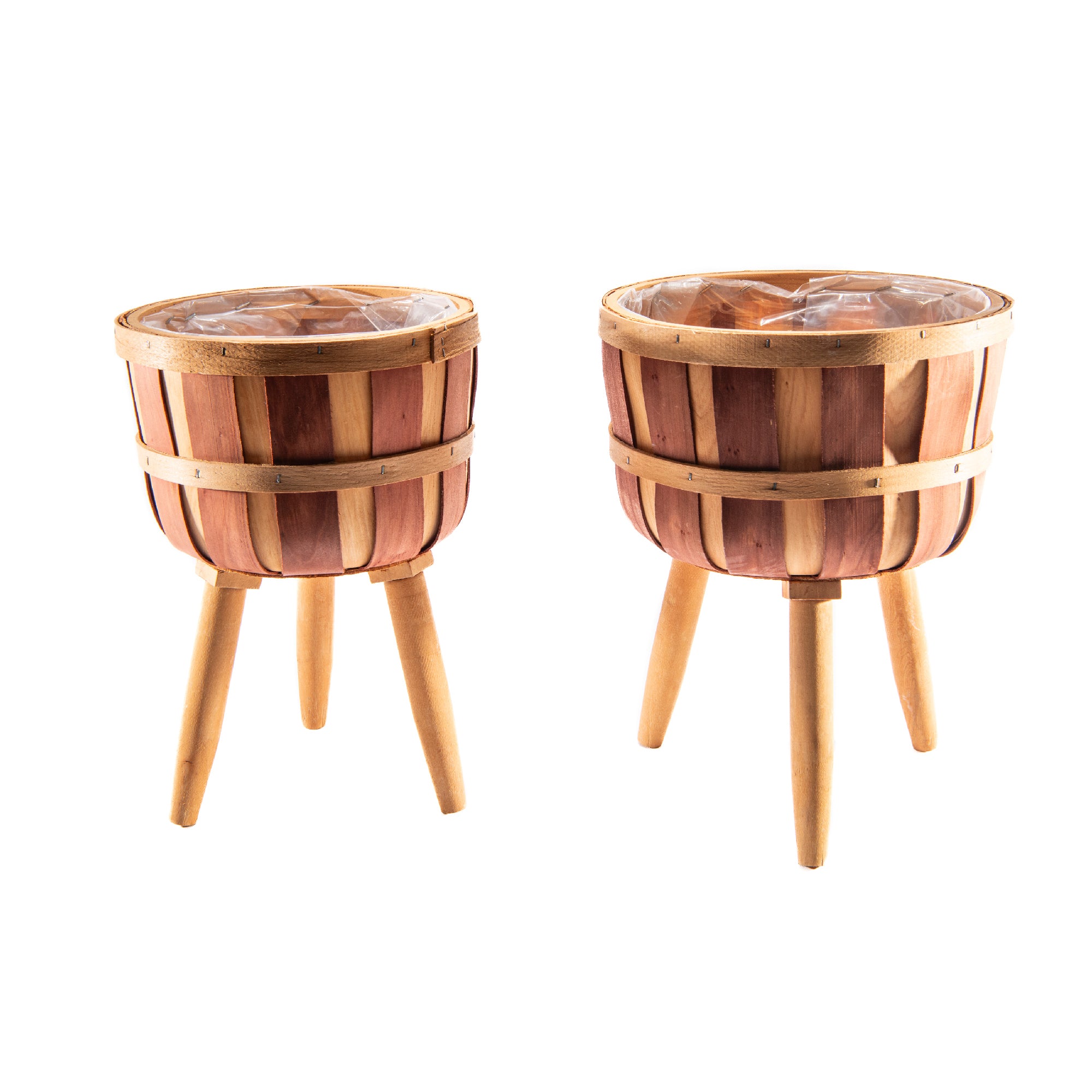 Set of 2 Nesting Wooden Planters with Liners and Sturdy Legs