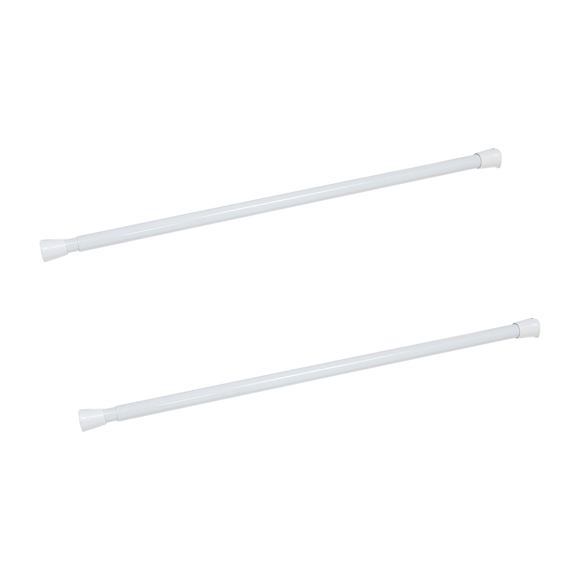 1/2" White Spring Tension Rod, Adjustable 18 to 28 Inches - Set of 2