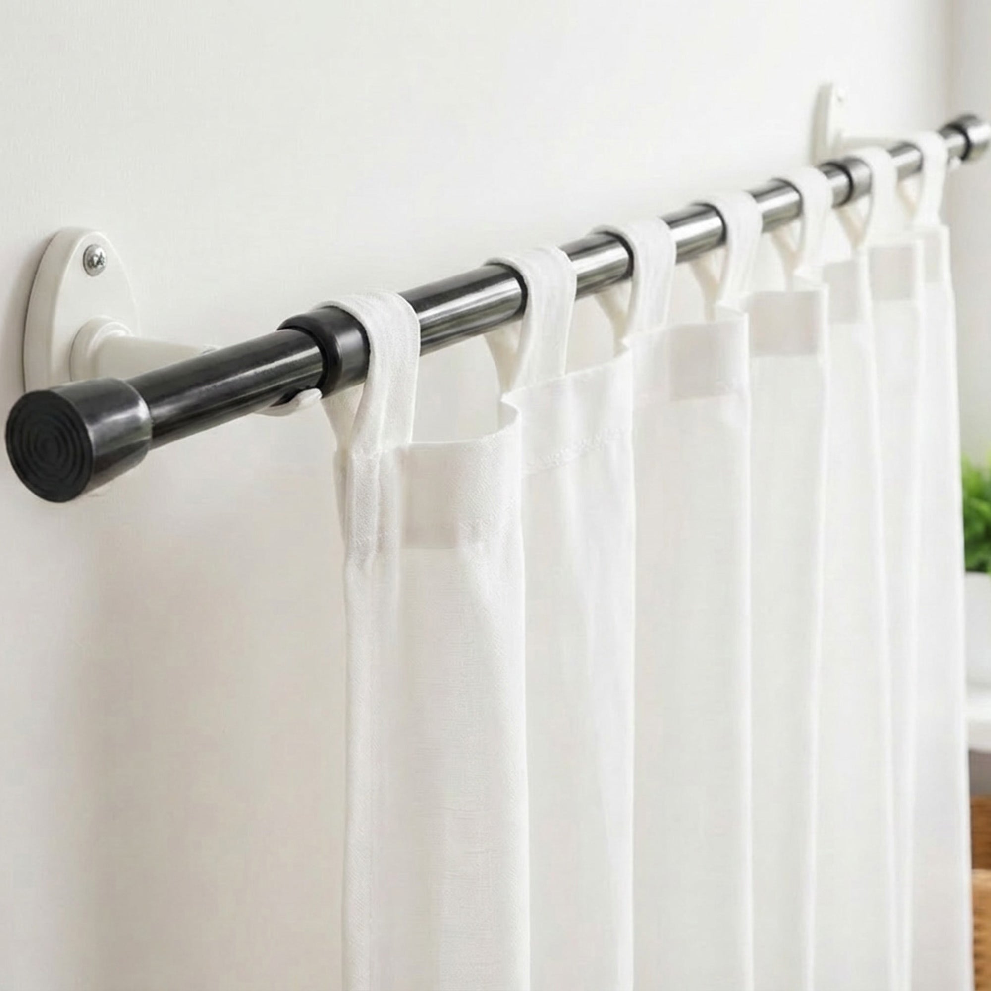 1/2" Black Spring Tension Rod, Adjustable 28 to 48 Inches - Set of 2