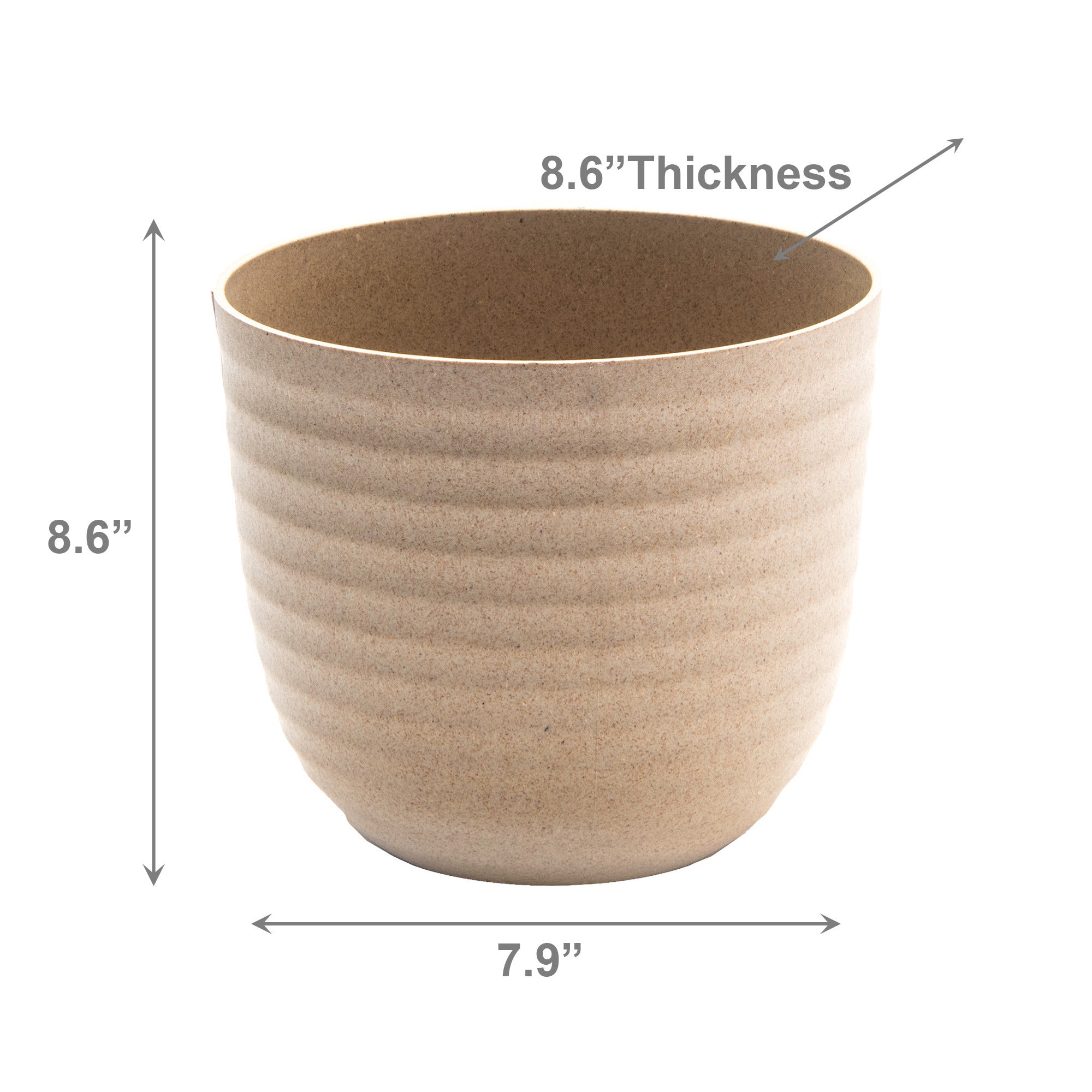 8.6" Eco-Friendly Beige Matera Round Planter - Set of 2