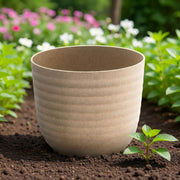 8.6" Eco-Friendly Beige Matera Round Planter - Set of 2