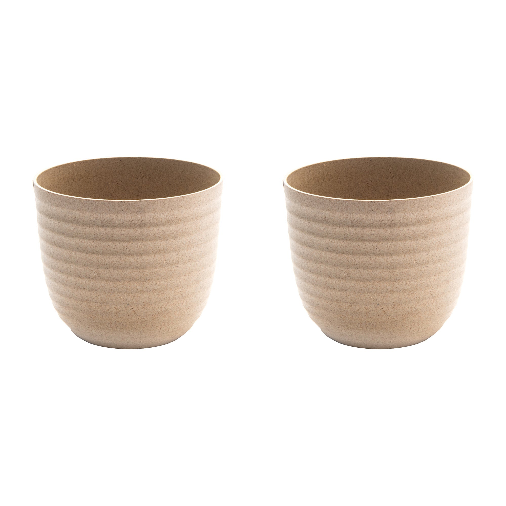 8.6" Eco-Friendly Beige Matera Round Planter - Set of 2
