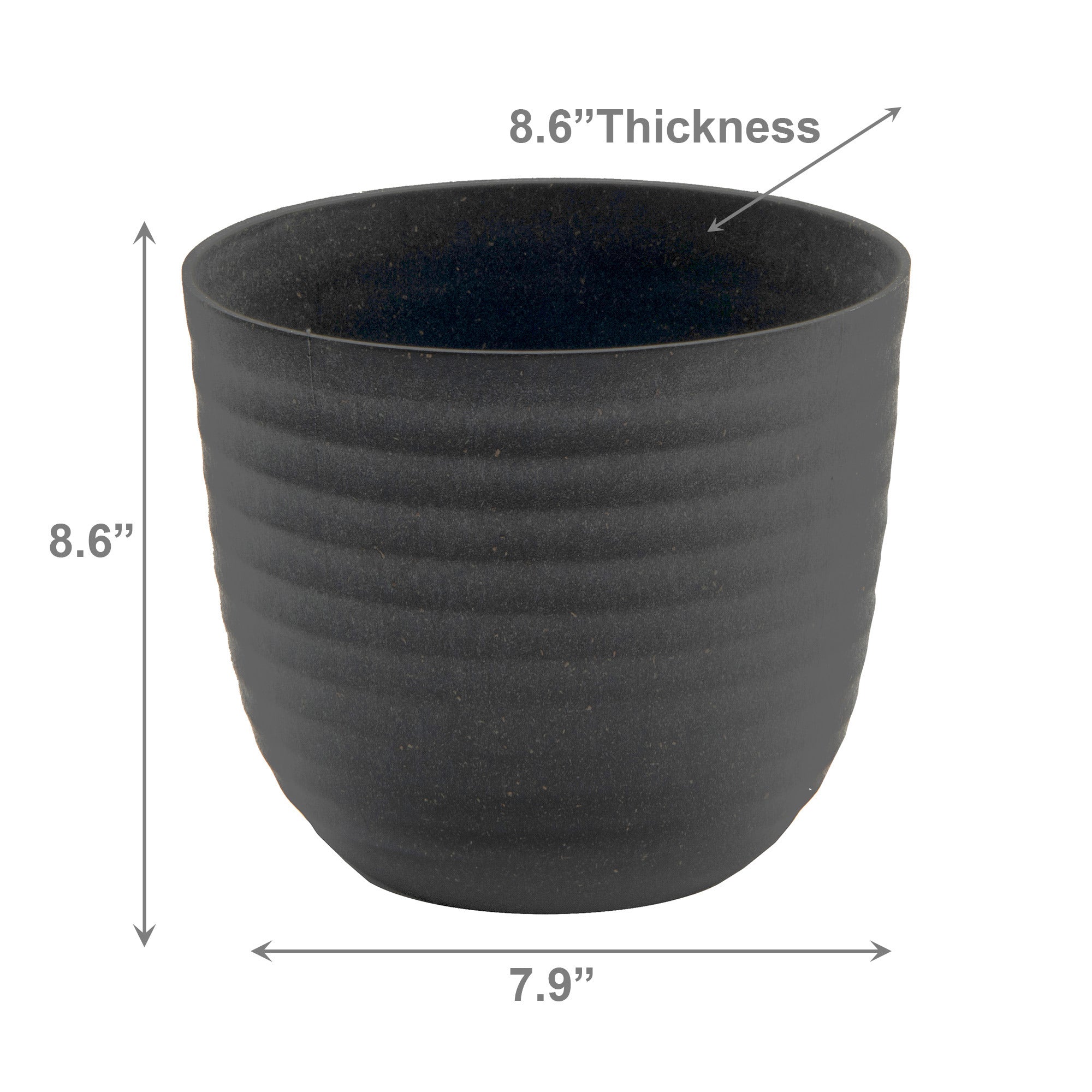8.6" Eco-Friendly Charcoal Matera Round Planter - Set of 2