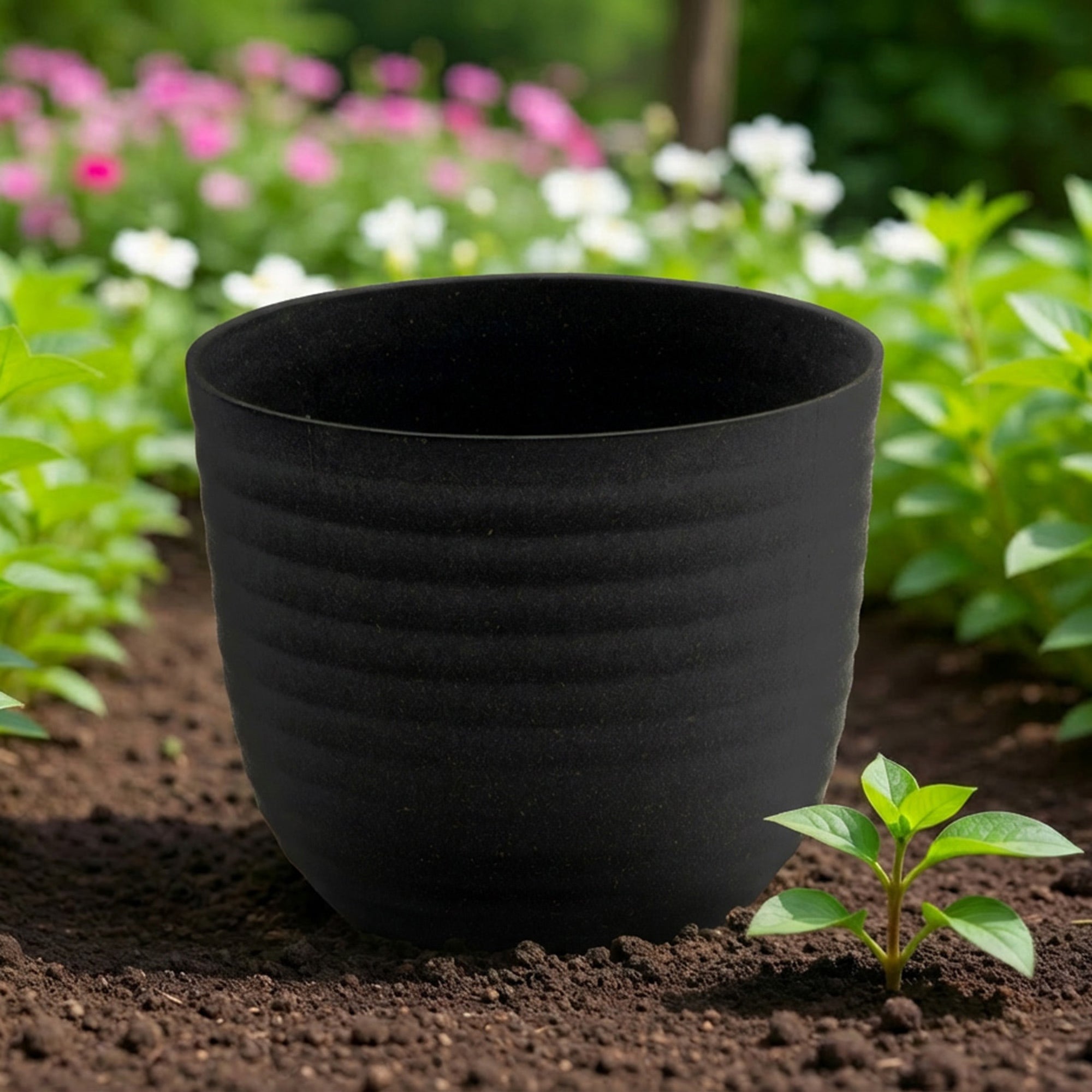 8.6" Eco-Friendly Charcoal Matera Round Planter - Set of 2