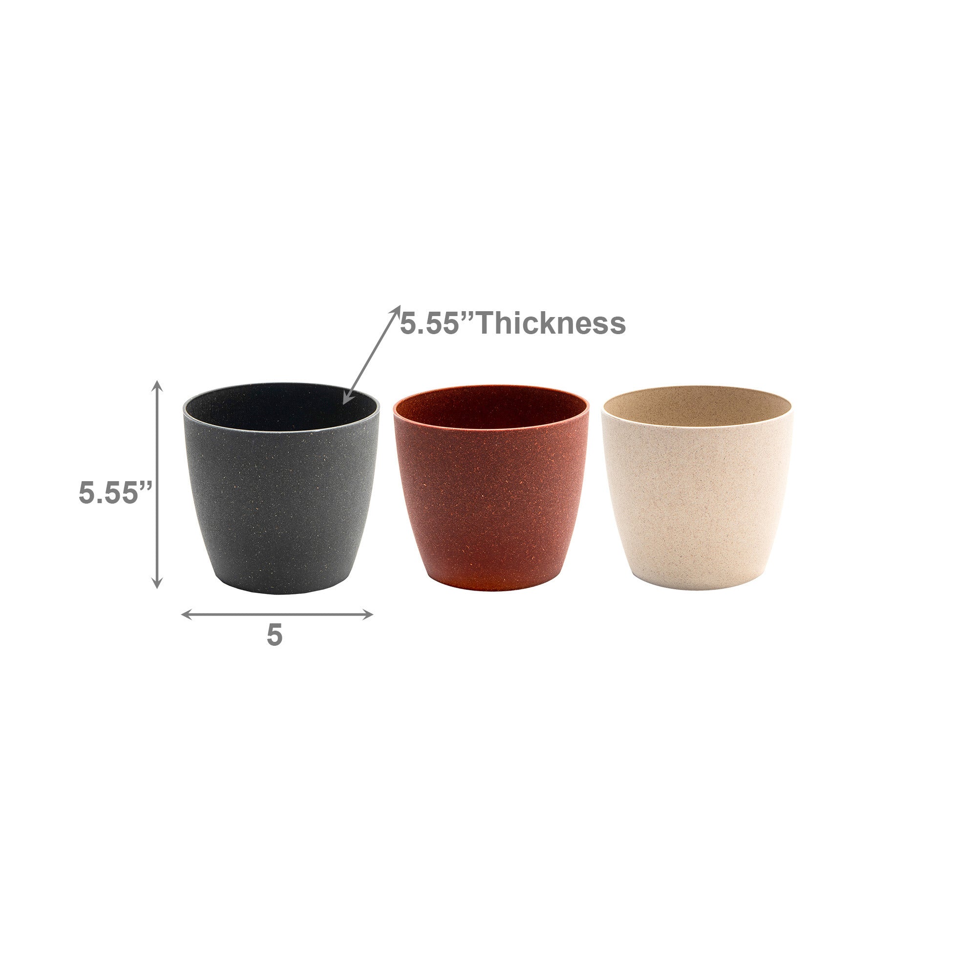 5.5" Assorted Eco-Friendly Siena Round Planter - Set of 3