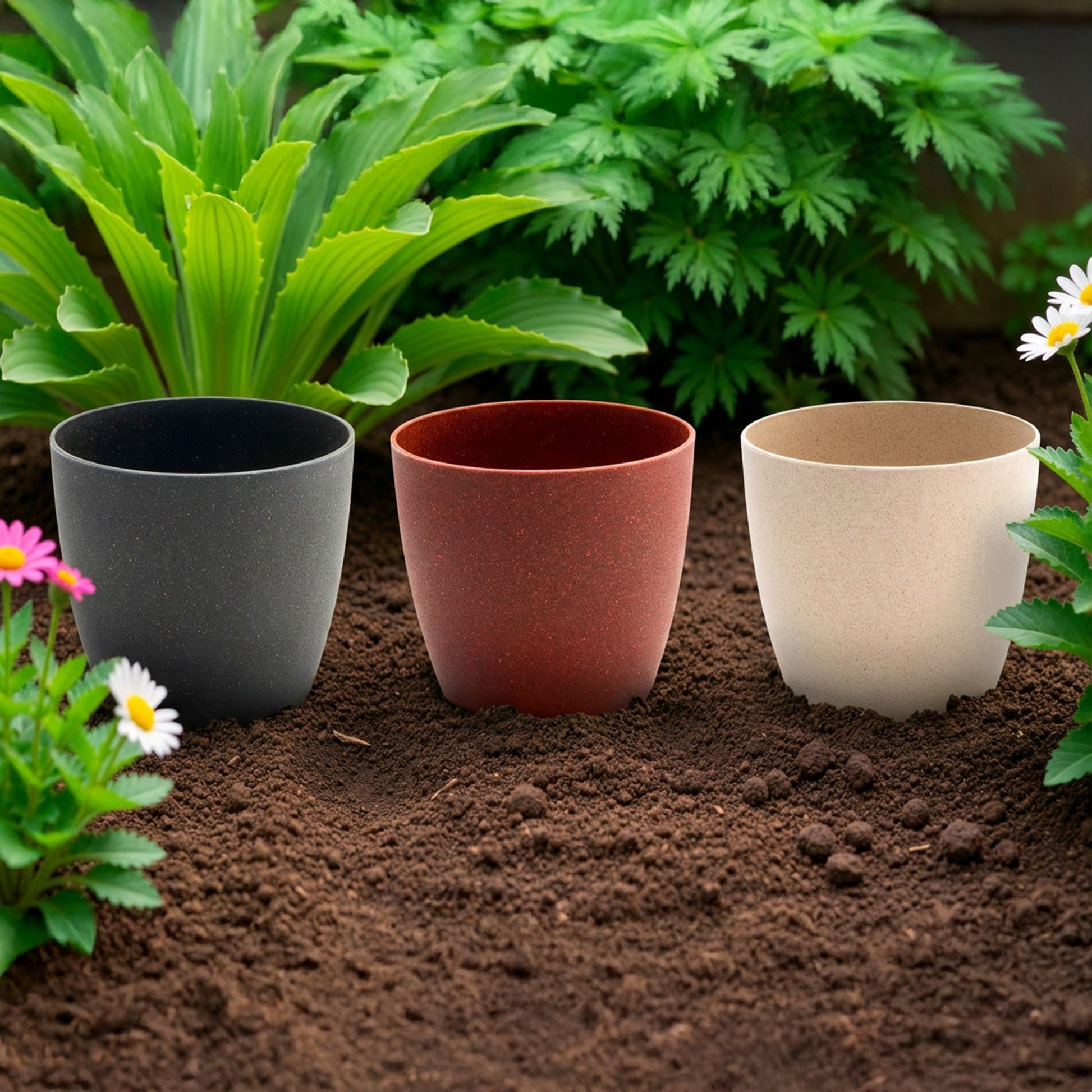 5.5" Assorted Eco-Friendly Siena Round Planter - Set of 3