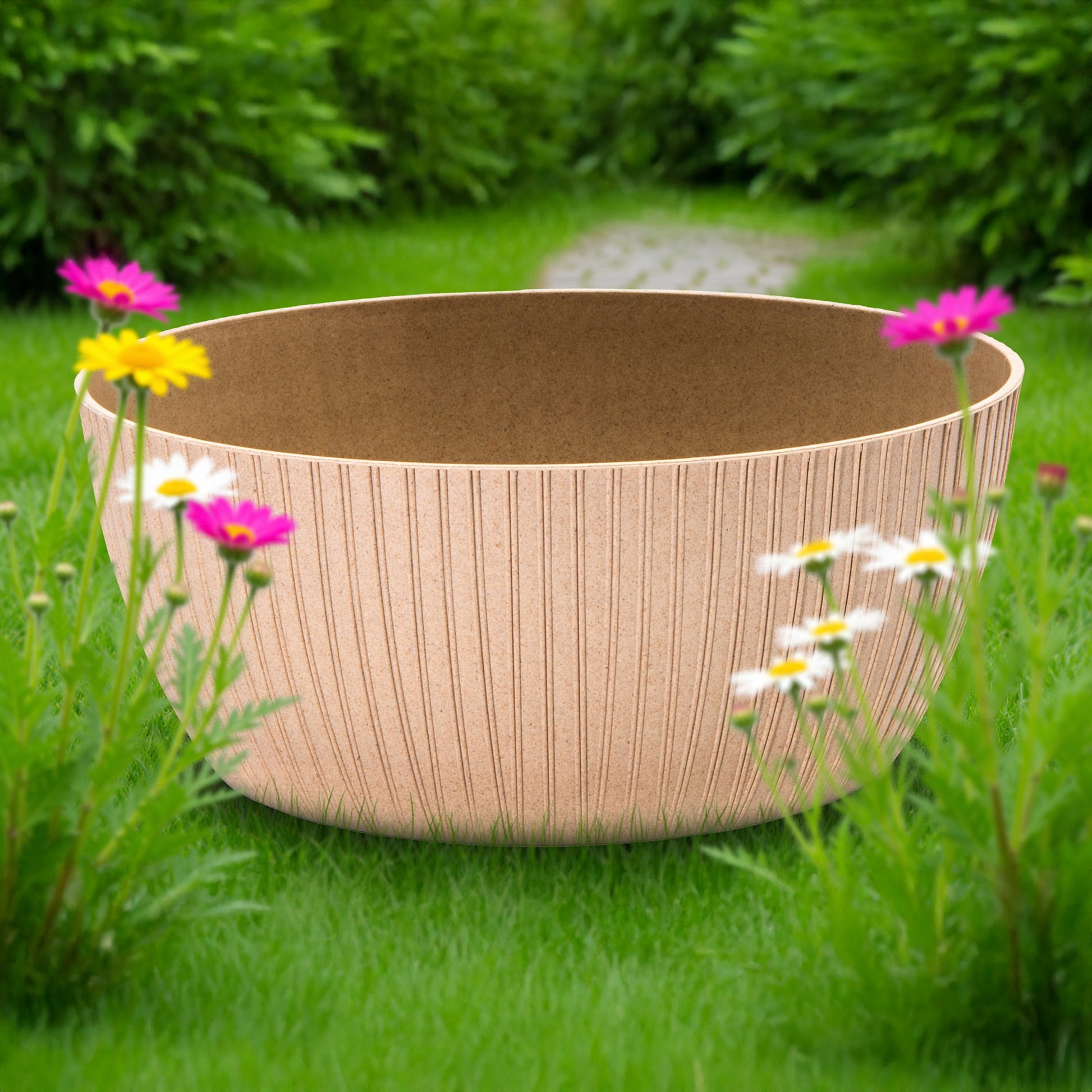 12.6" Eco-Friendly Beige Lucca Round Planter - Set of 2