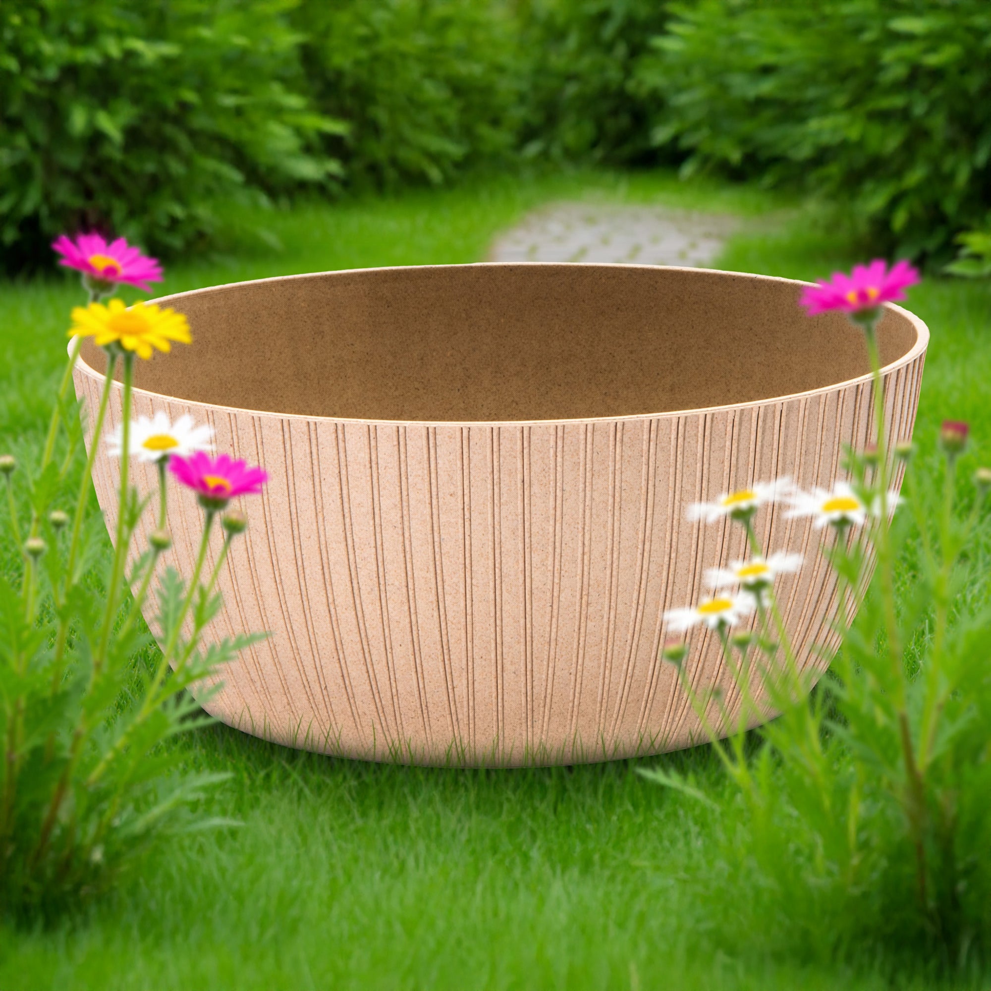 12.6" Eco-Friendly Beige Lucca Round Planter - Set of 2