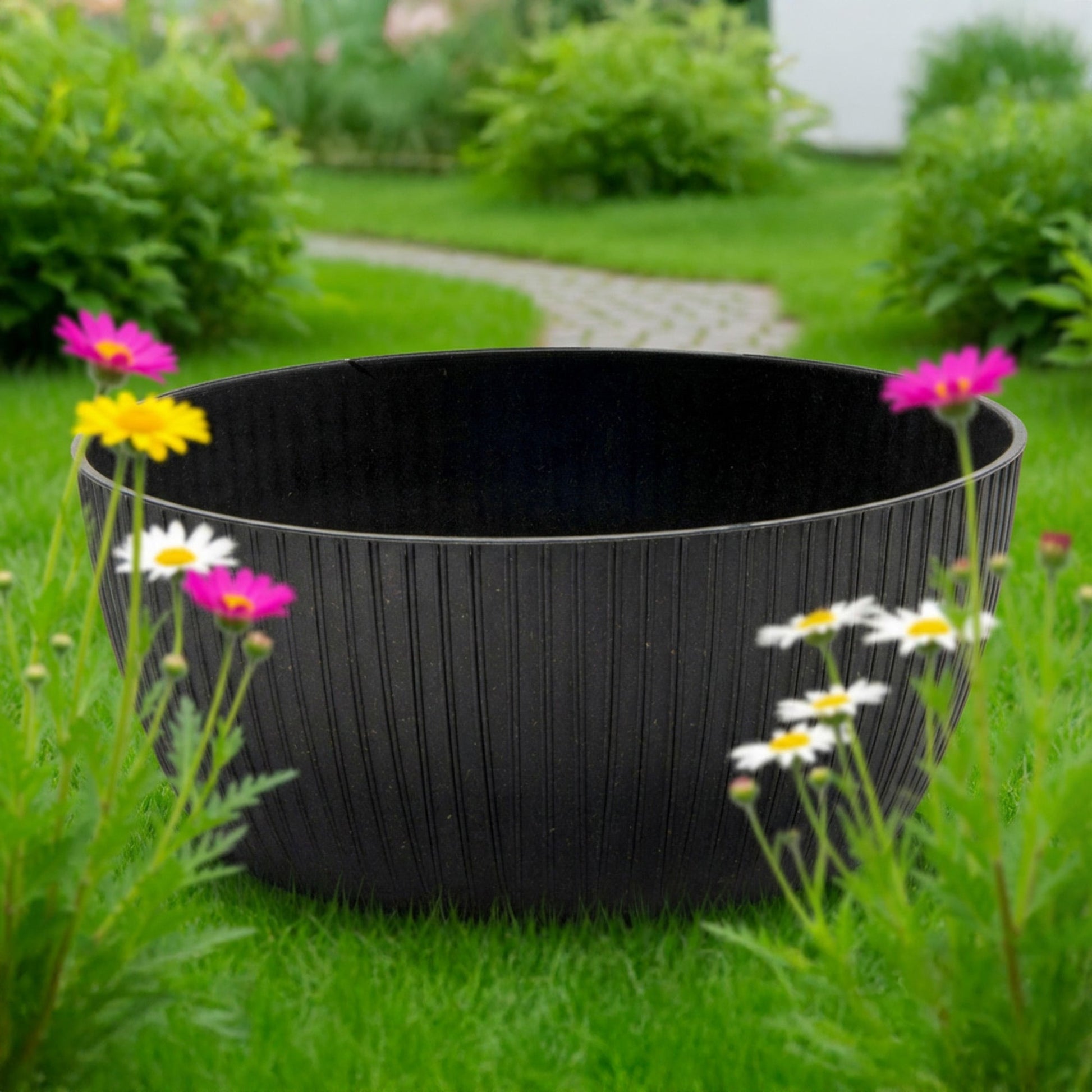 12.6" Eco-Friendly Charcoal Lucca Round Planter - Set of 2