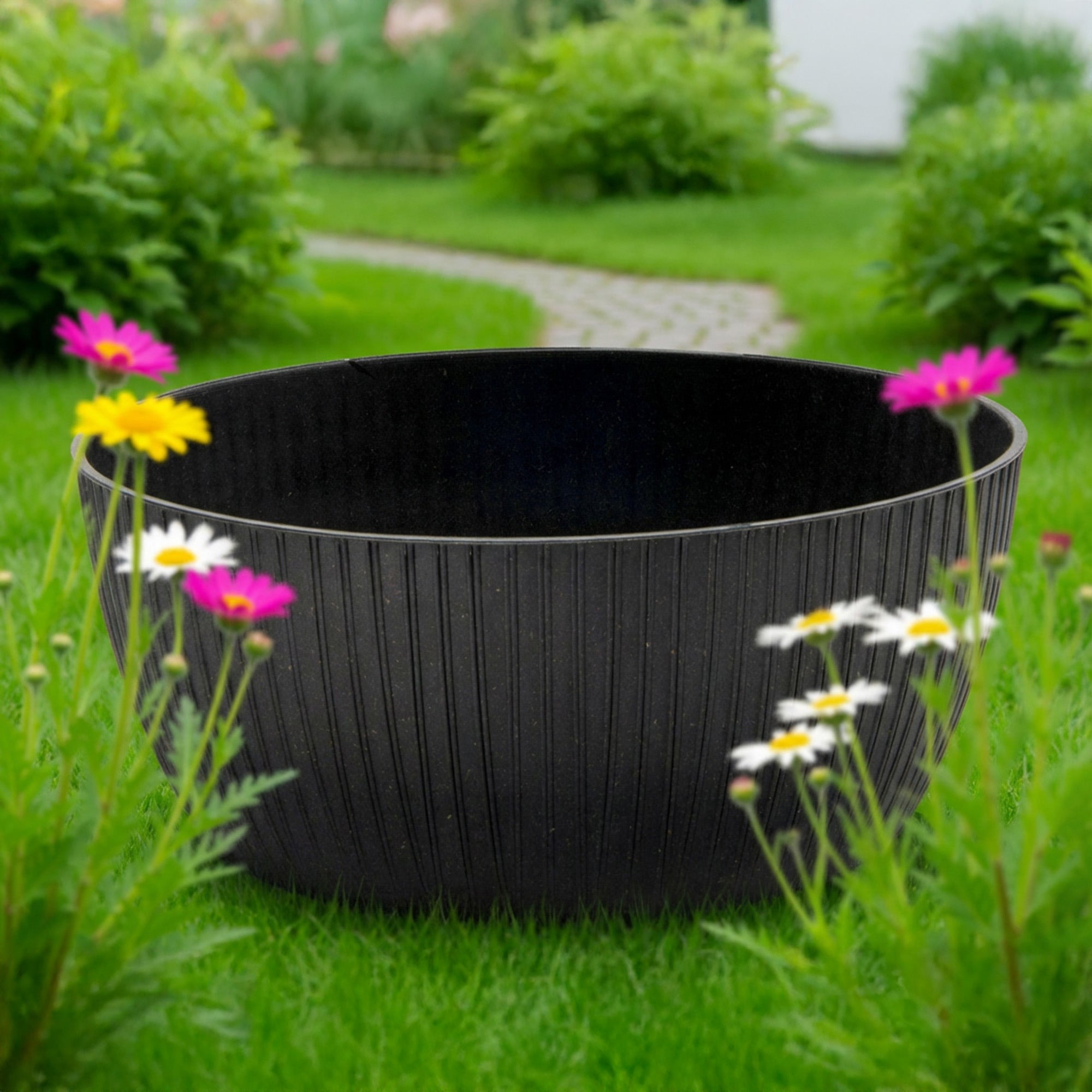 12.6" Eco-Friendly Charcoal Lucca Round Planter - Set of 2