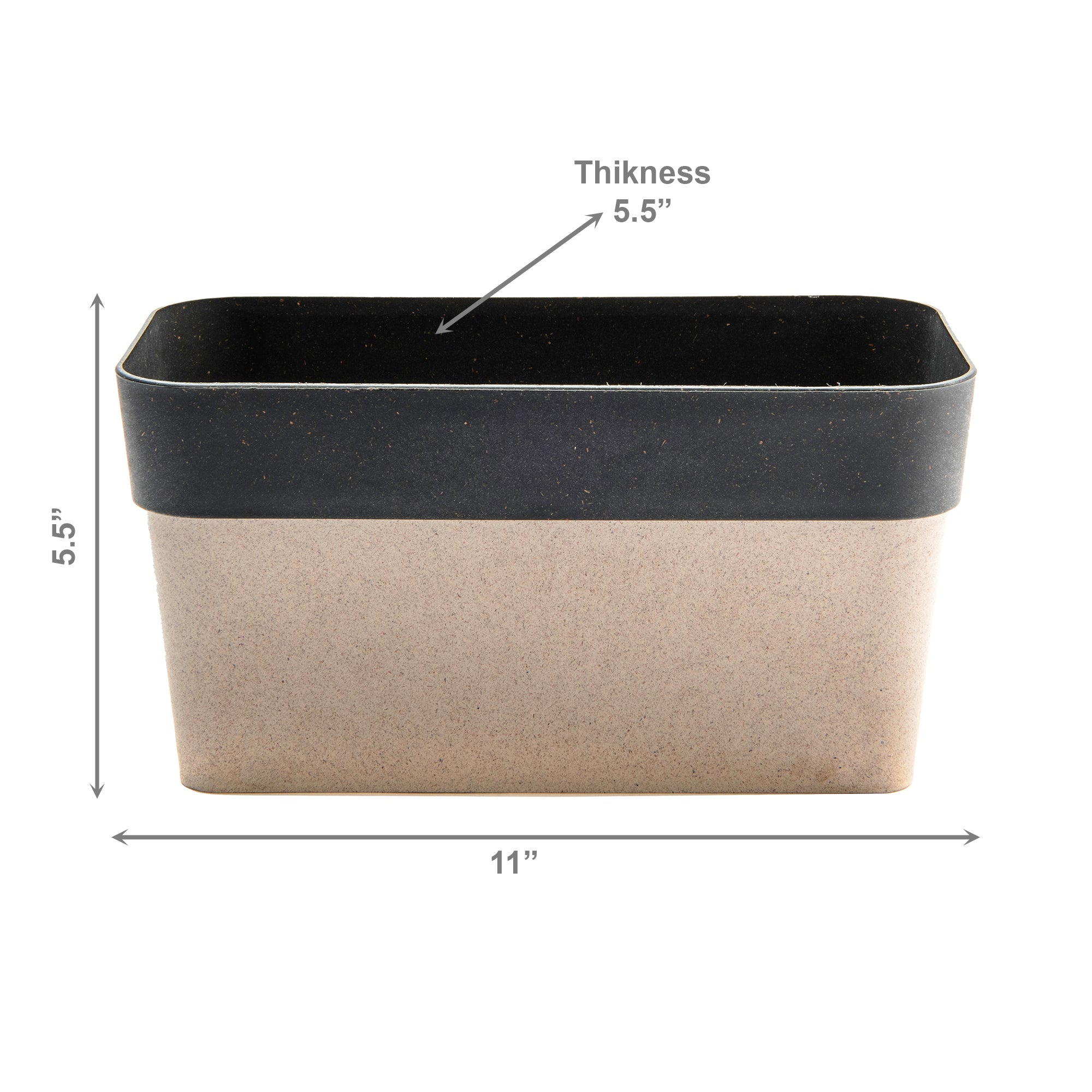 11" Eco-Friendly Charcoal Verbania Rectangular Planter - Set of 2