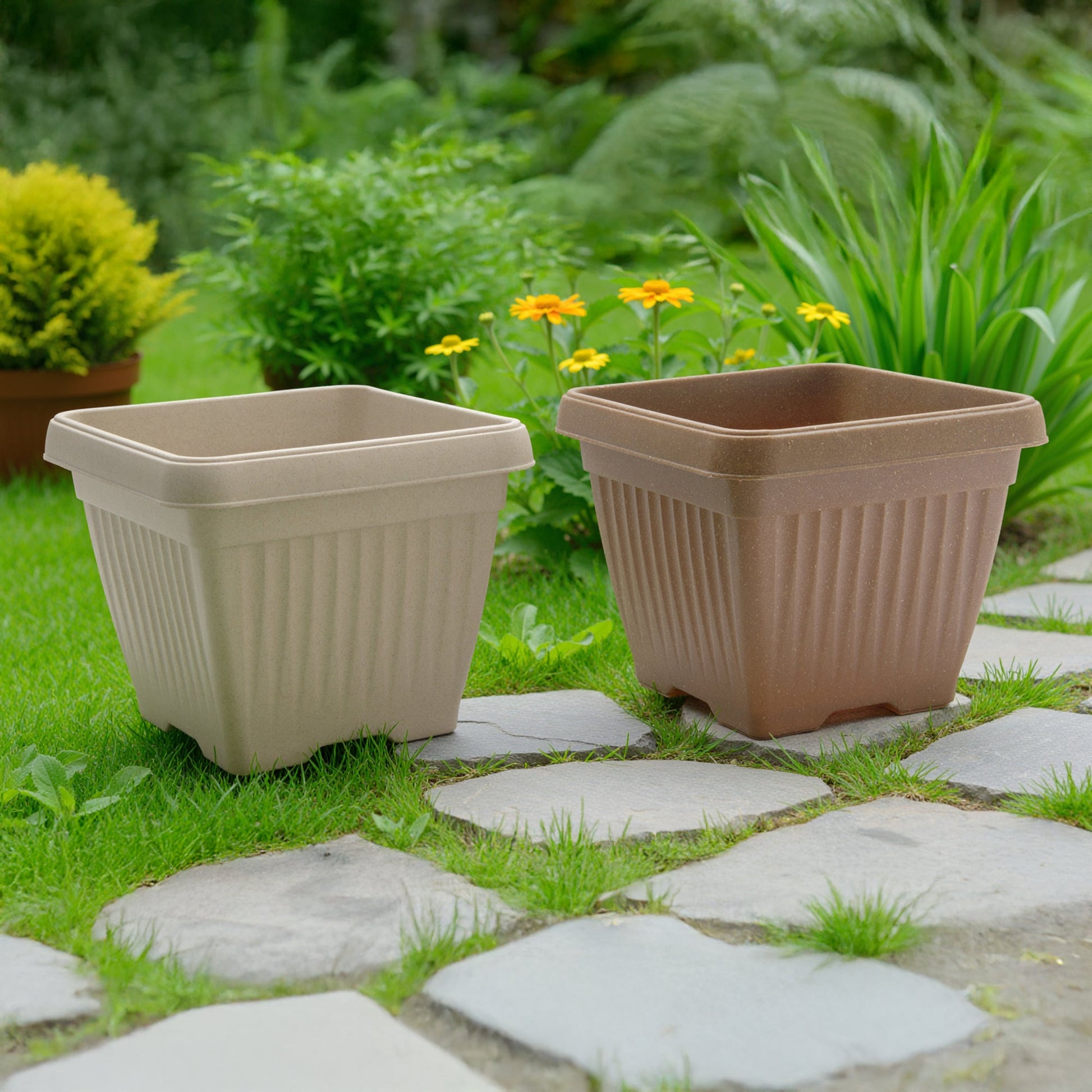 8" Assorted Eco-Friendly Pienza Square Planter - Set of 2