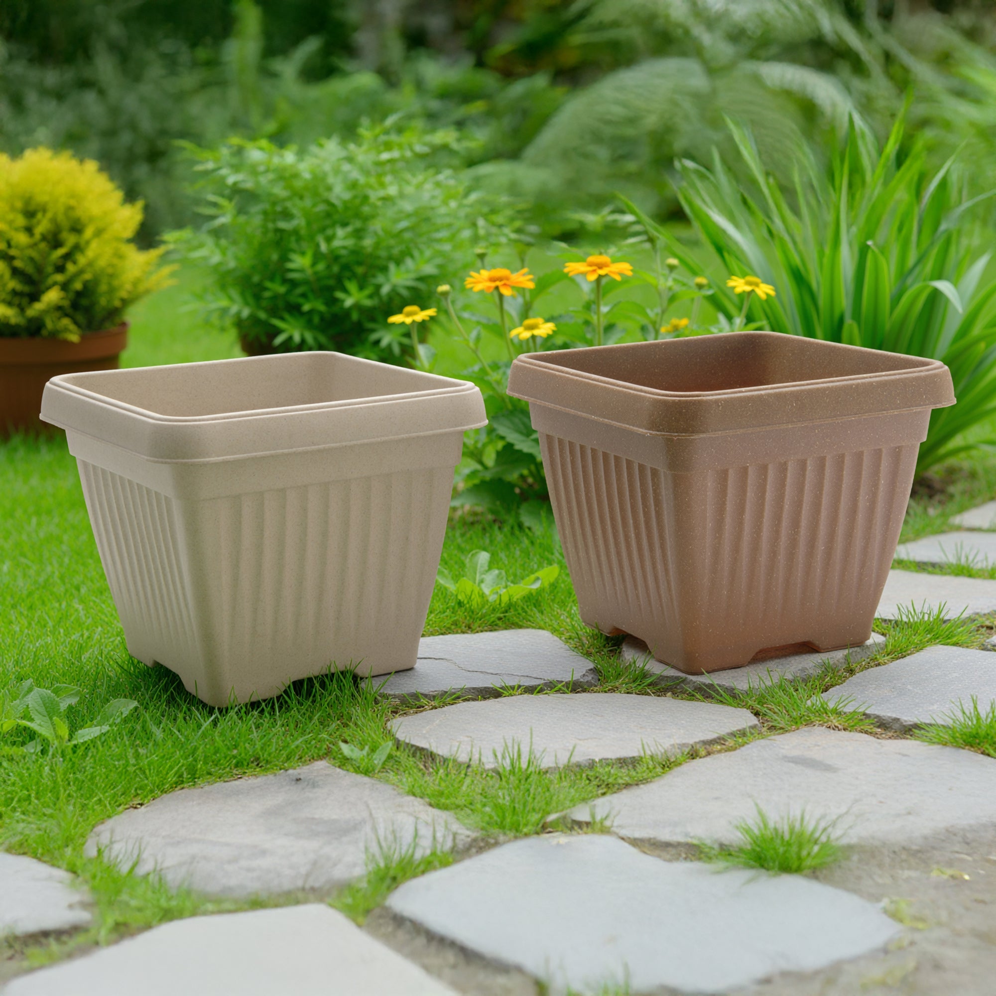 8" Assorted Eco-Friendly Pienza Square Planter - Set of 2