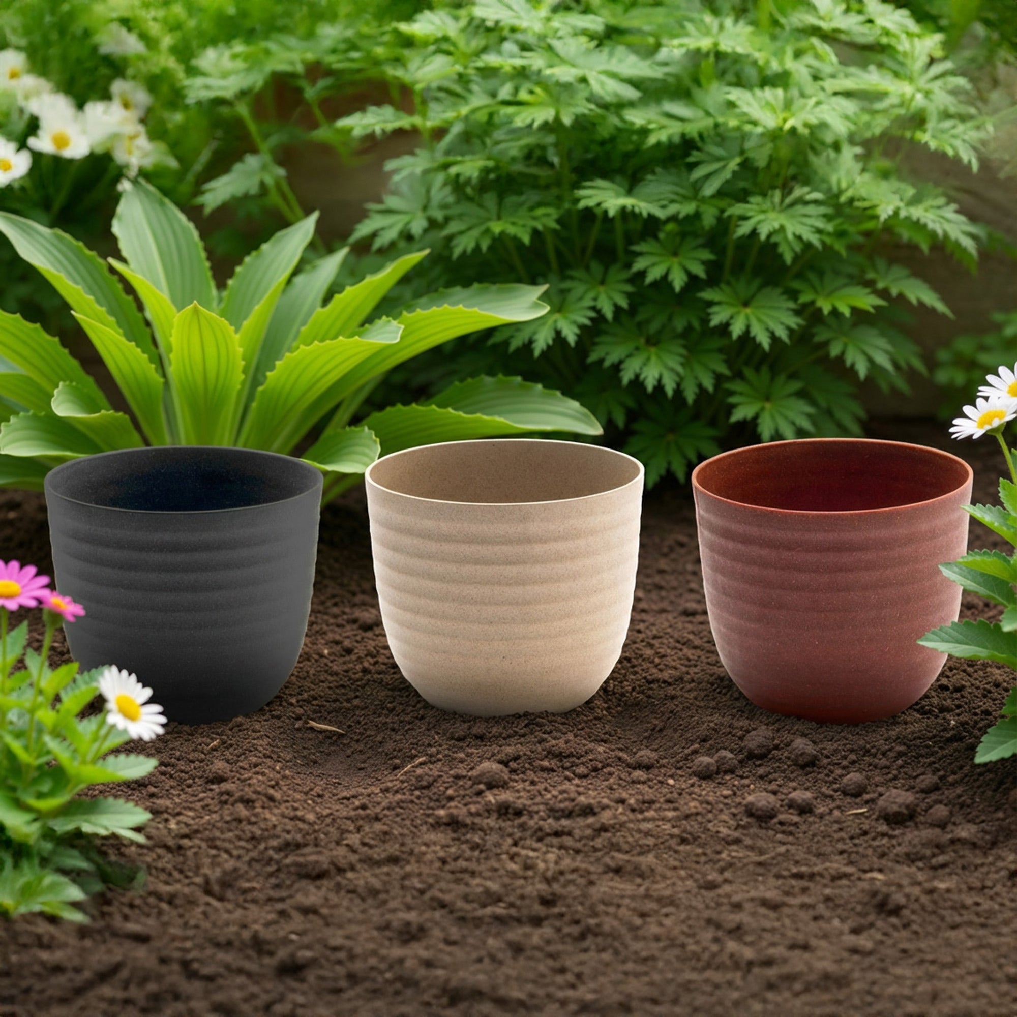 6" Assorted Eco-Friendly Matera Round Planter - Set of 3