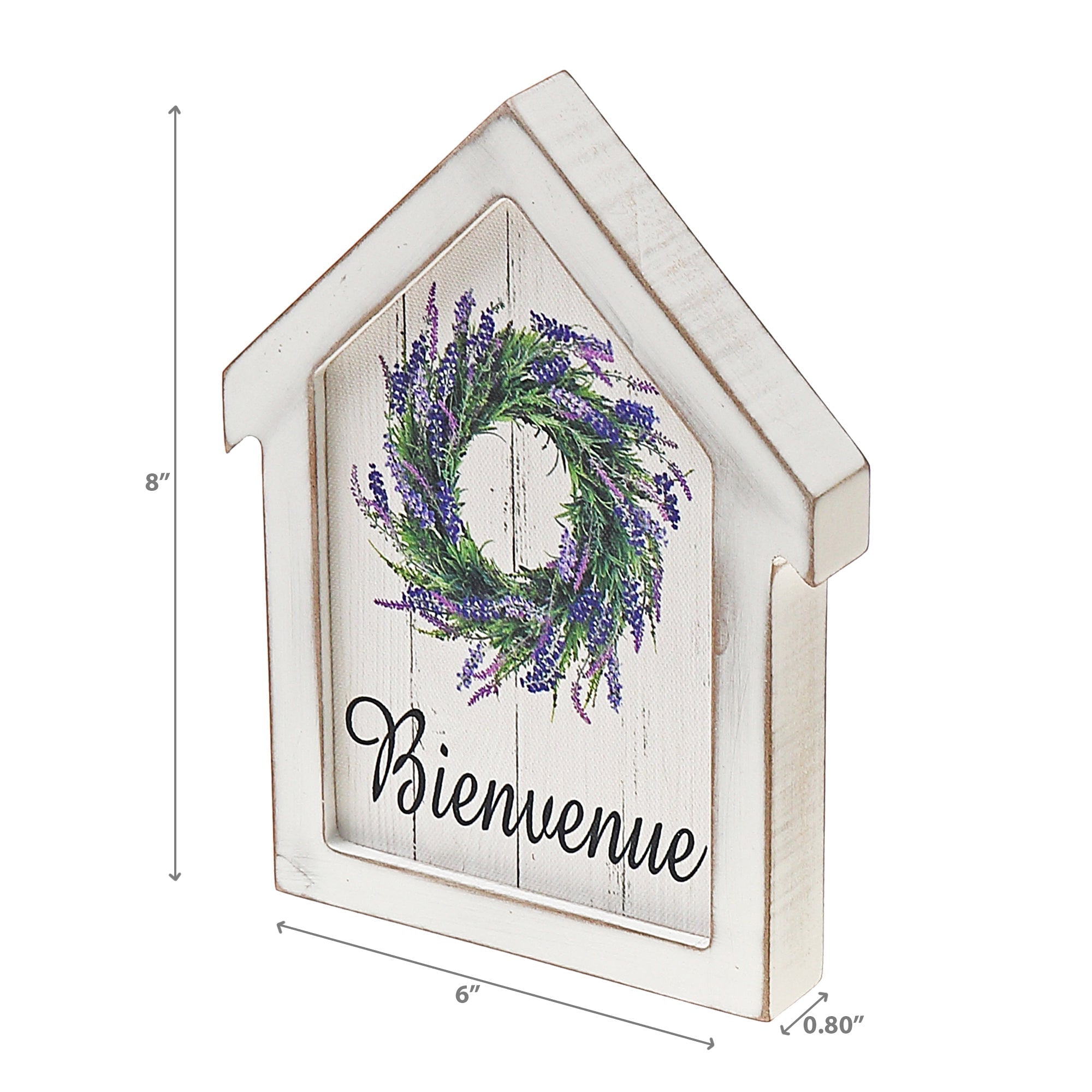 House Shape Wood Framed Canvas Sign Bienvenue, Rustic Wall Decor, Home Accent