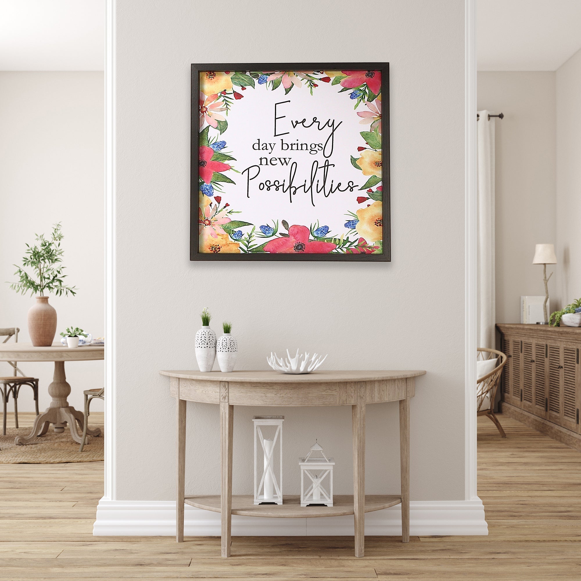 Framed Canvas Wall Sign "Everyday Brings New Possibilities", Inspirational Wall Decor, Home Accent