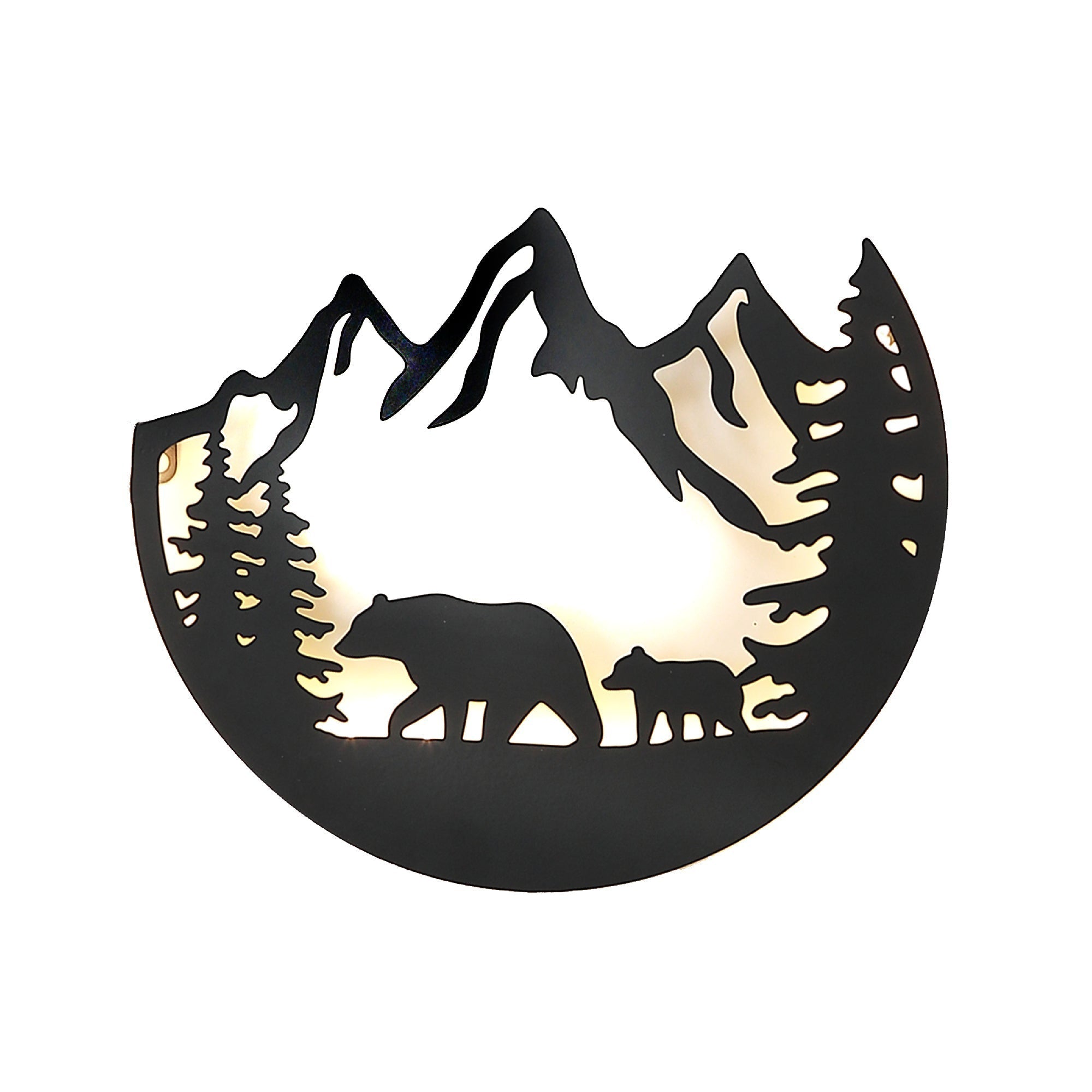 Led Metal Laser Cut Scenic Forest Bear, Led Metal Forest Bear Wall Decor, Laser Cut Illuminated Art