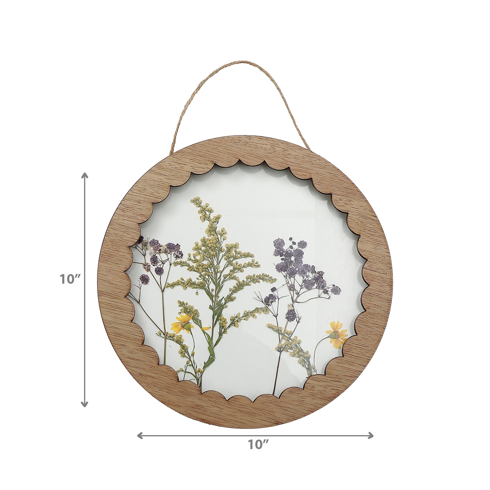 Round Wood and Glass Wall Art with Dried Floral, Botanical Wall Decor, Rustic Home Accent, Nature Inspired Wall Decoration