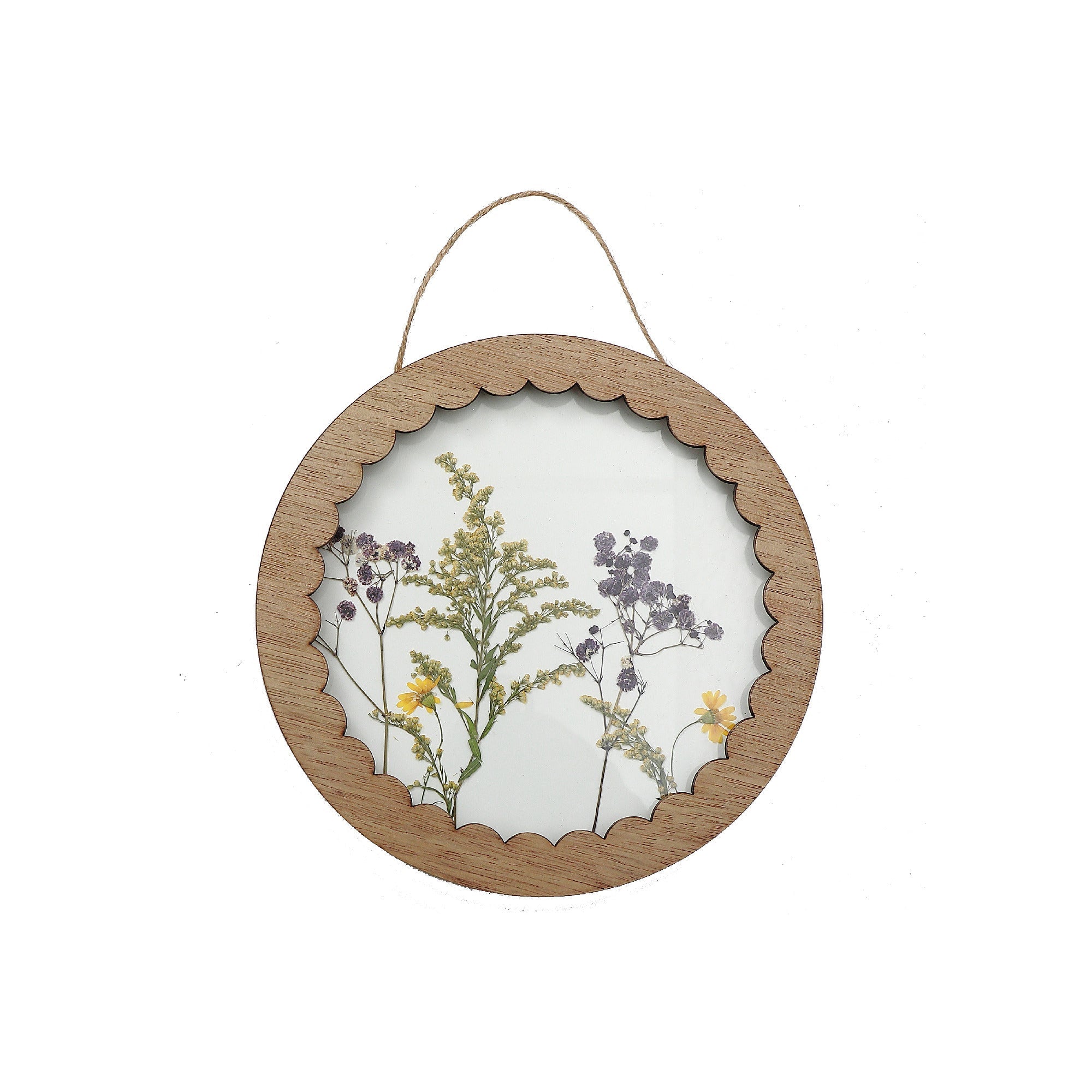 Round Wood and Glass Wall Art with Dried Floral, Botanical Wall Decor, Rustic Home Accent, Nature Inspired Wall Decoration