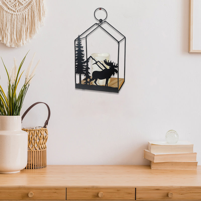 Metal Forest Moose Lantern With Led Candle