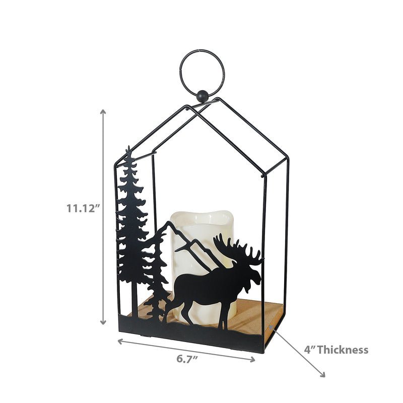 Metal Forest Moose Lantern With Led Candle