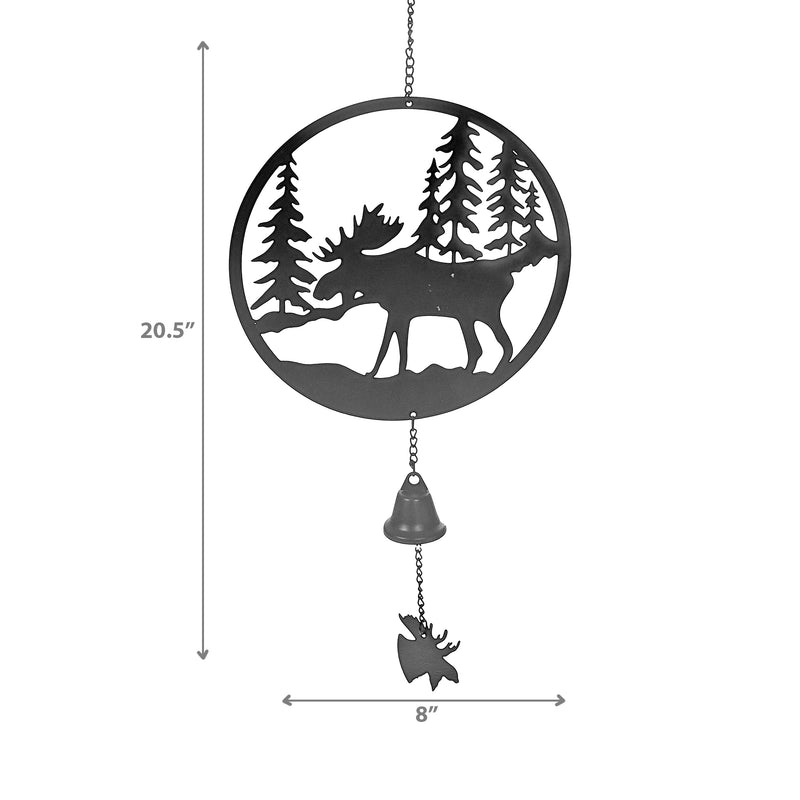 Black Metal Wall Hanging With Bell Moose Forest