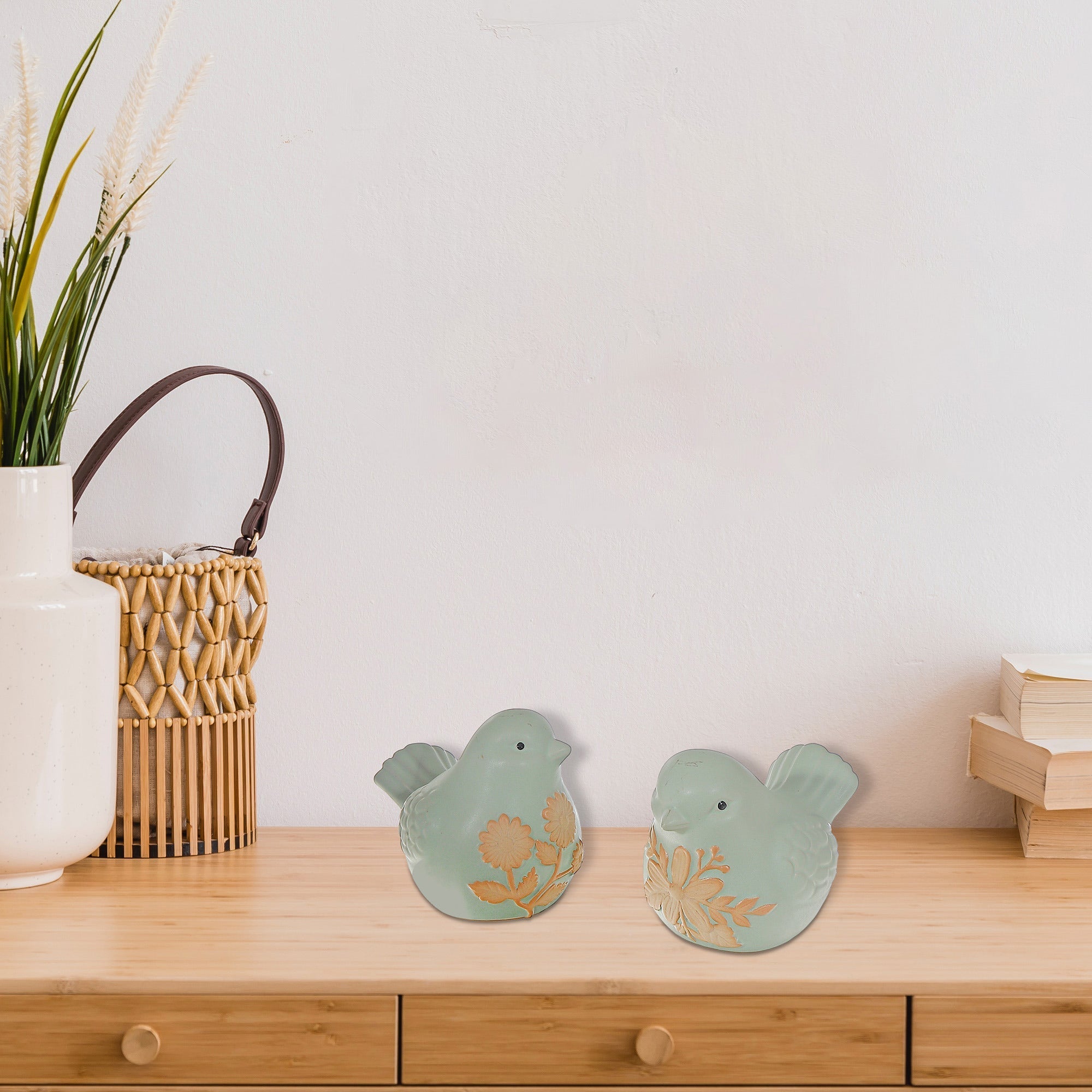 Set of 2 Assorted Decorative Ceramic Bird Figurines, Home Table Accent, Rustic or Farmhouse Decor, Collectible Figurines