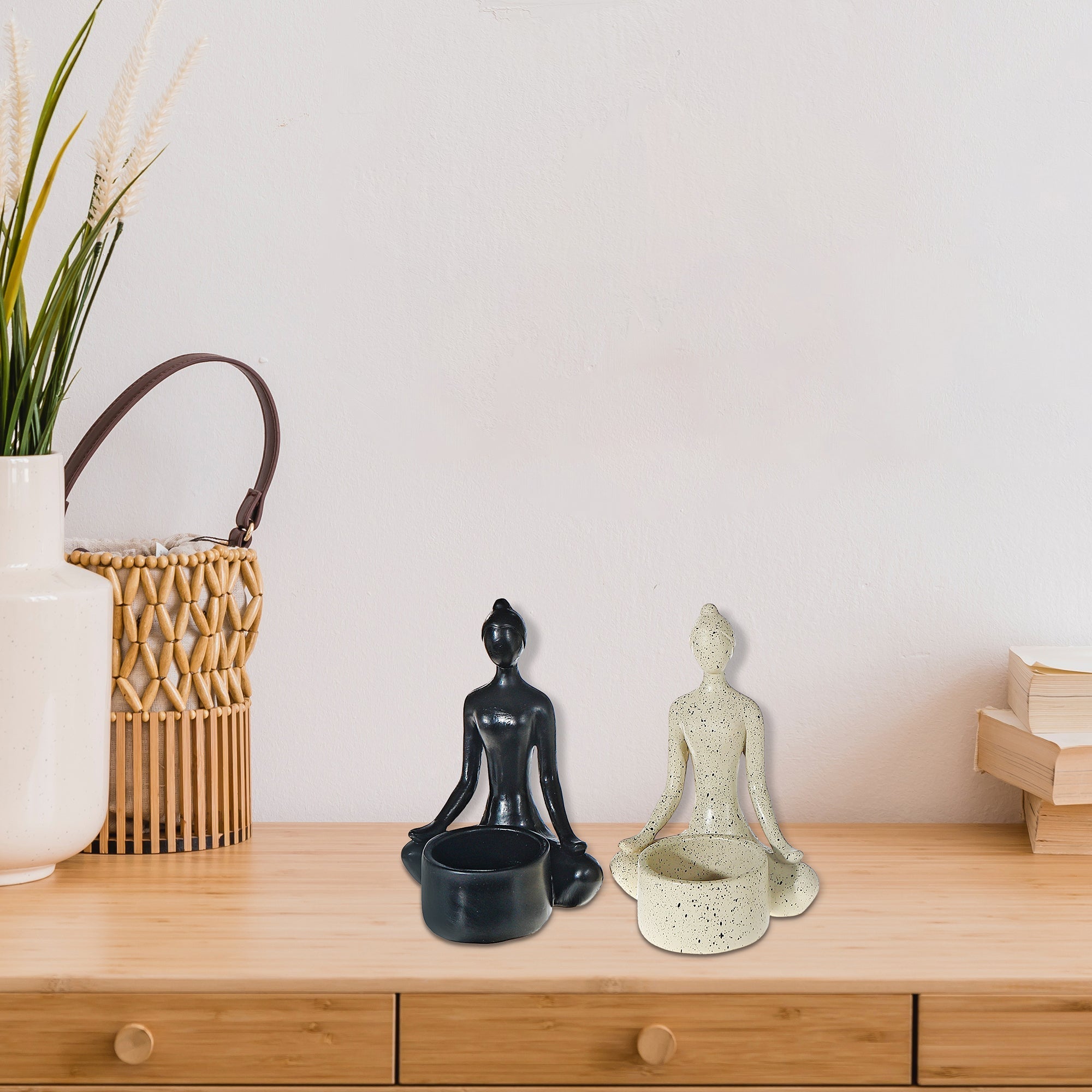 Tealight Holder Yoga Easy Pose Set Of 2, Yoga Easy Pose Tealight Holder Set, Meditation Candle Decor