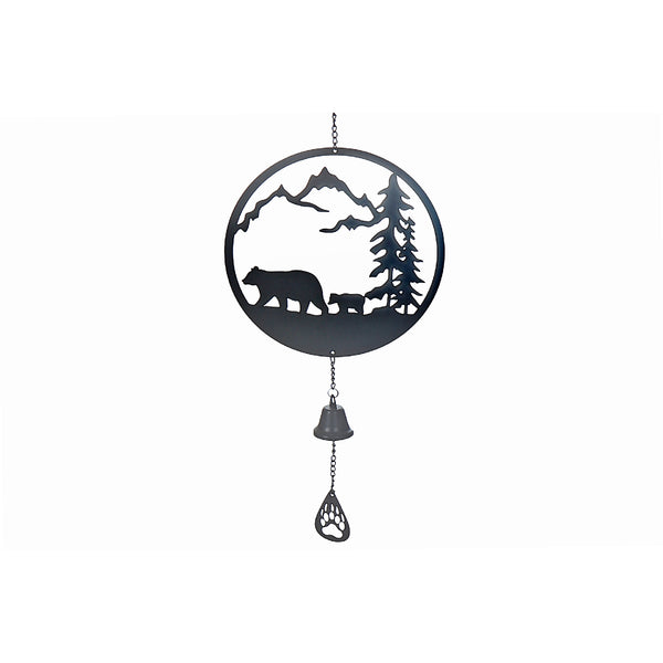 Black Metal Wall Hanging With Bell Bear Forest