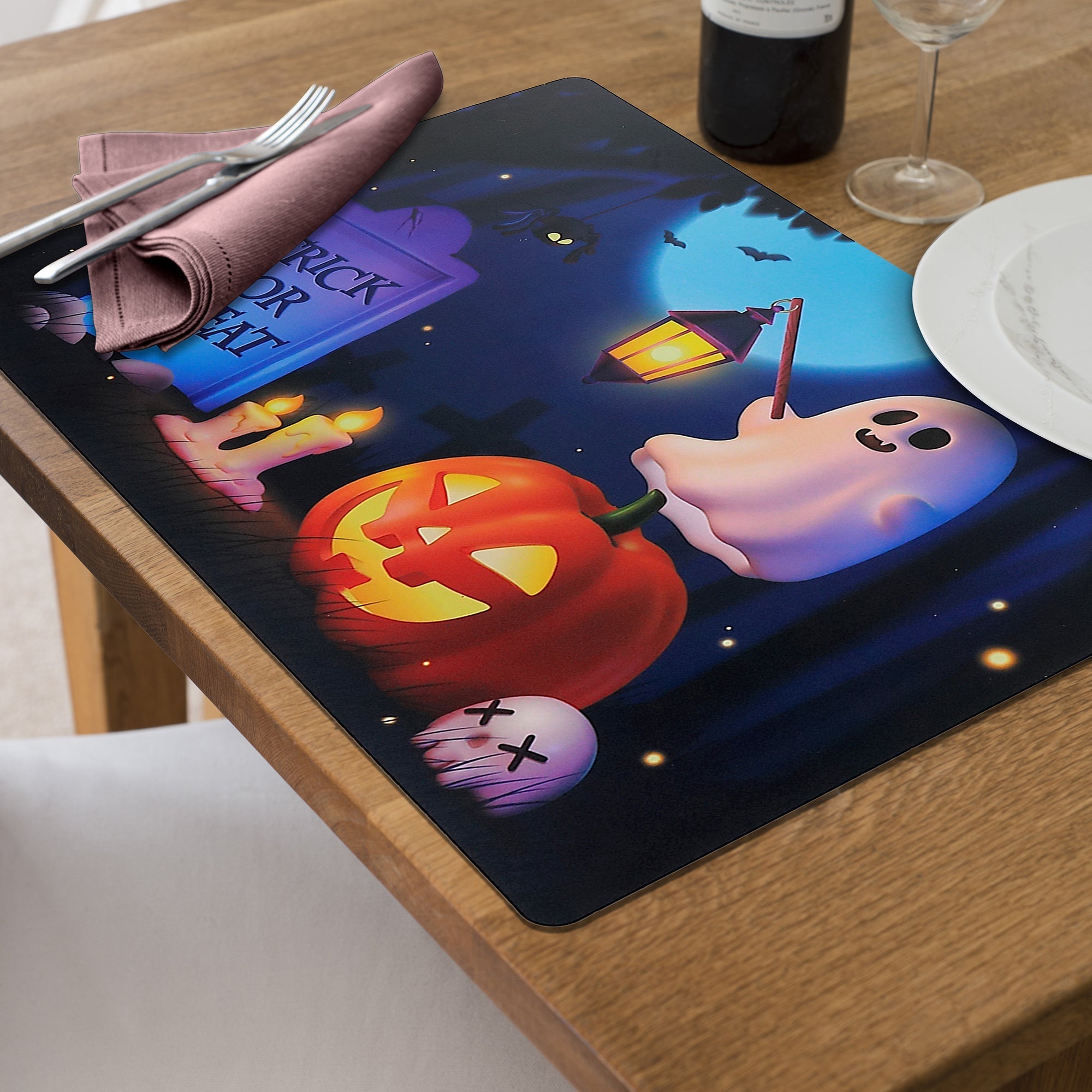 Jack-O’-Lantern Reversible Plastic Placemat Set of 12 – Halloween Table Decor