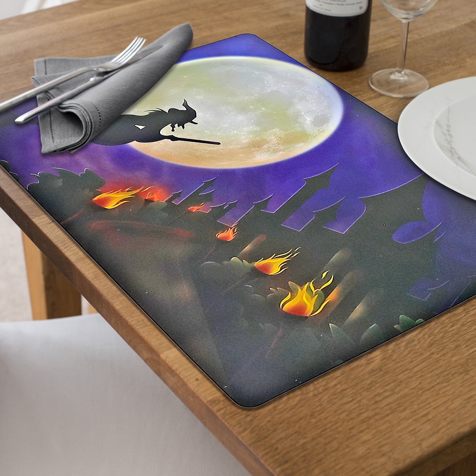 Witch & Pumpkin Reversible Plastic Placemat Set of 12 – Halloween Table Decor