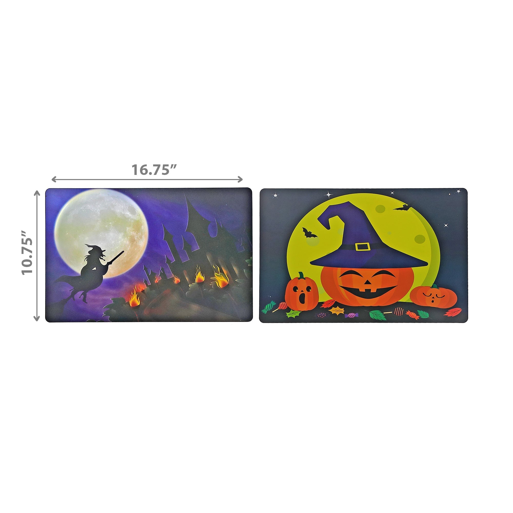 Witch & Pumpkin Reversible Plastic Placemat Set of 12 – Halloween Table Decor