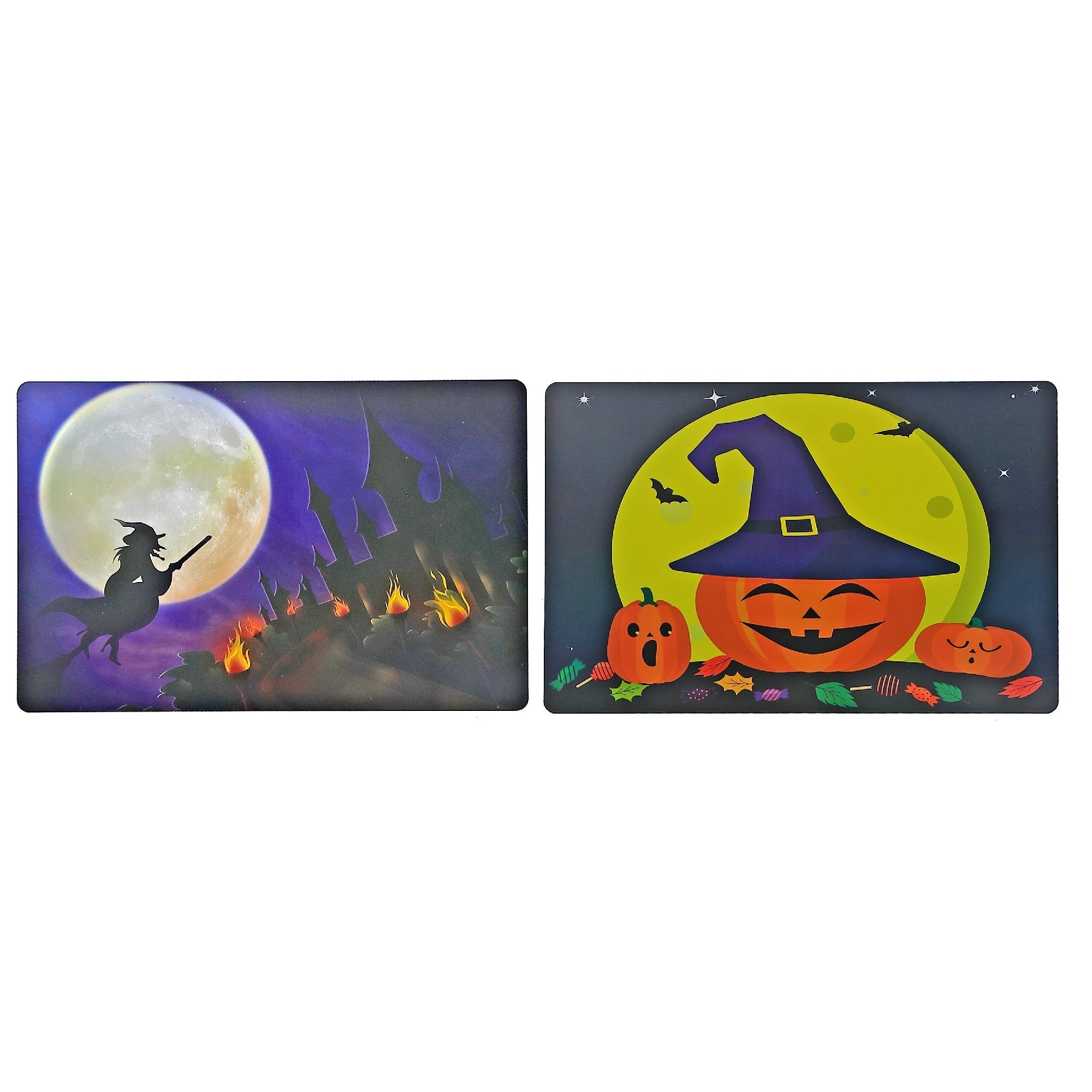 Witch & Pumpkin Reversible Plastic Placemat Set of 12 – Halloween Table Decor