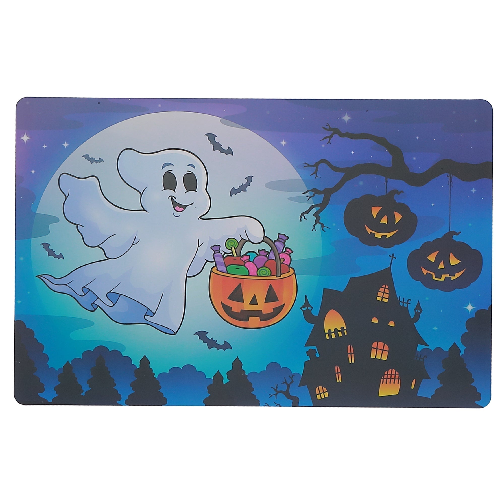 Flying Ghost & Jack O’Lantern Reversible Plastic Placemat Set of 12 – Halloween Table Decor